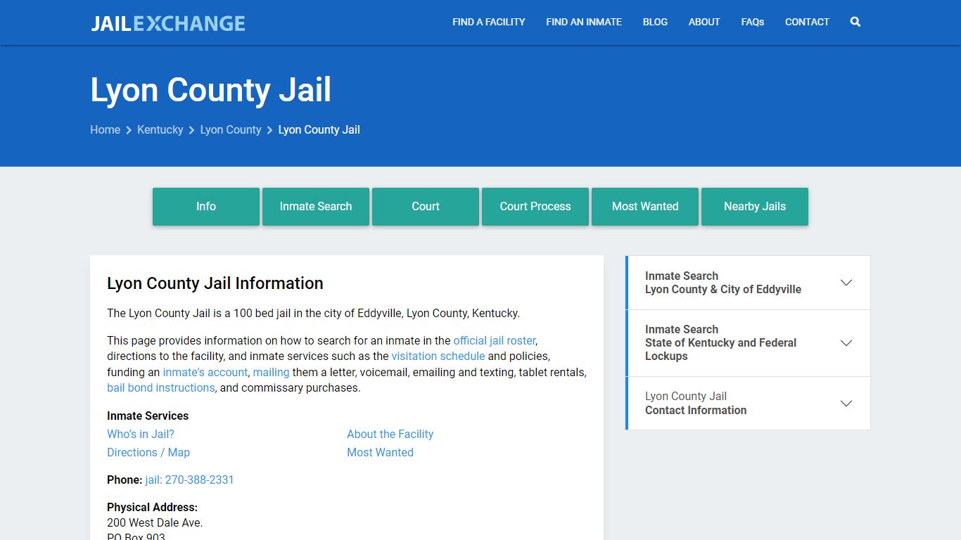 Lyon County Jail, KY Inmate Search, Information